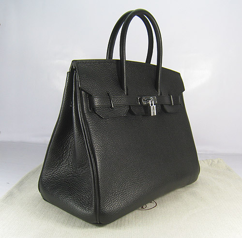 High Quality Fake Hermes Birkin 35CM Pearl Veins Leather Bag Black 6089 - Click Image to Close